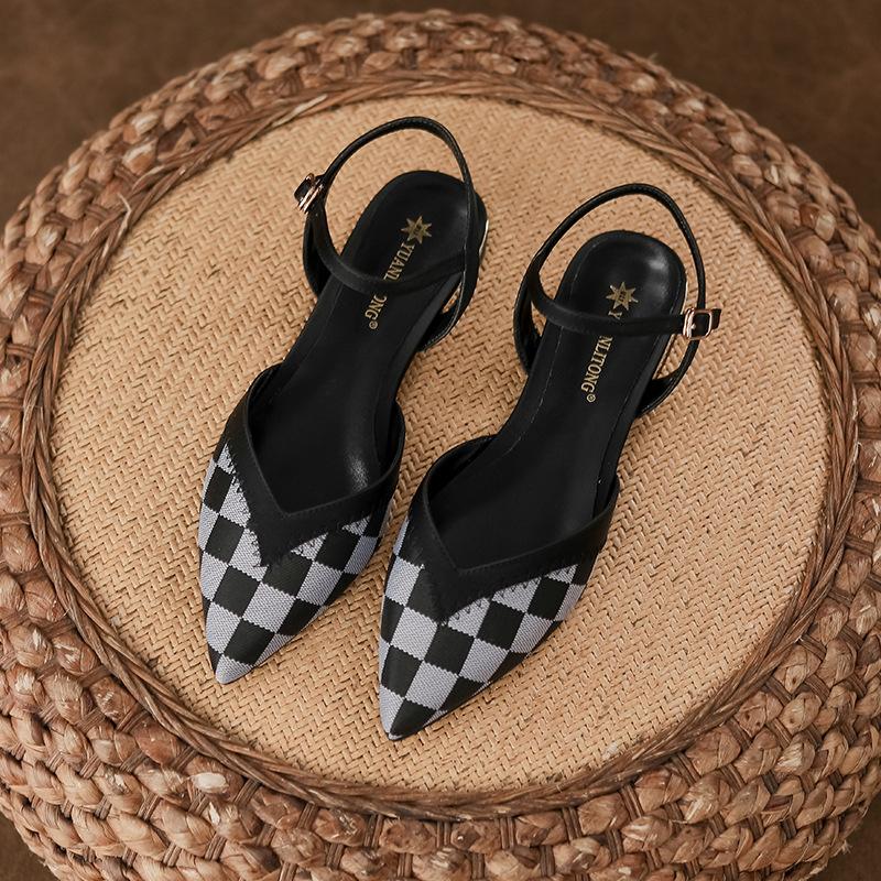 Baotou Women's Sandals Women's Slippers Wear Pointed Real Sheepskin Light Mouth Single Shoes Thick Heel with Flat Shoes