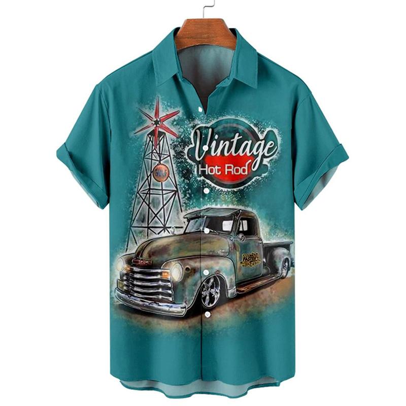 Shirts For Men 3d Vintage Fashion Violin Rocker Printed Rockabilly Hawaiian Shirt Short Sleeve Tops Outdoor Street Clothing
