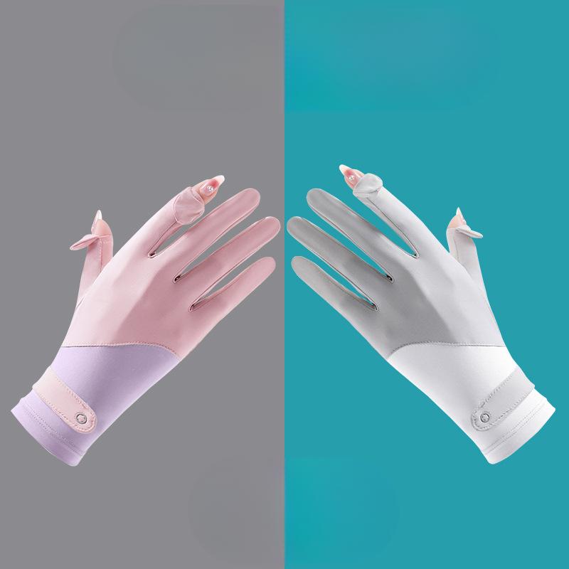 Summer Ice Silk Sunscreen Gloves for Women's Outdoor Driving and Riding Non Slip Touch Screen Flip Elastic Breathable Long Finger Thin Style