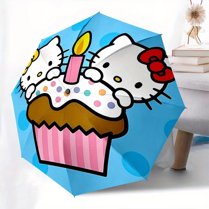 Hello Kitty, Birthday Automatic Open/Close Umbrella-Cute Umbrella with Cute Design, Portable 3-Fold Compact Umbrella for Men & Women, Hallow