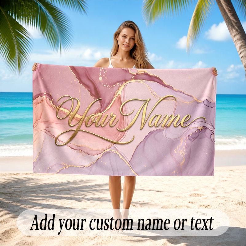 Decorative Artwork Theme Soft Beach Towel Personalized Custom Name Text Towel Portable for Beach Pool Travel