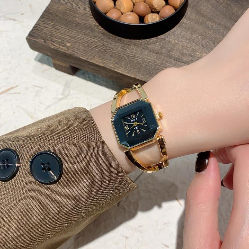 Retro Gold Square Dial Bracelet Watch - Classic European & American Style Women's Bangle