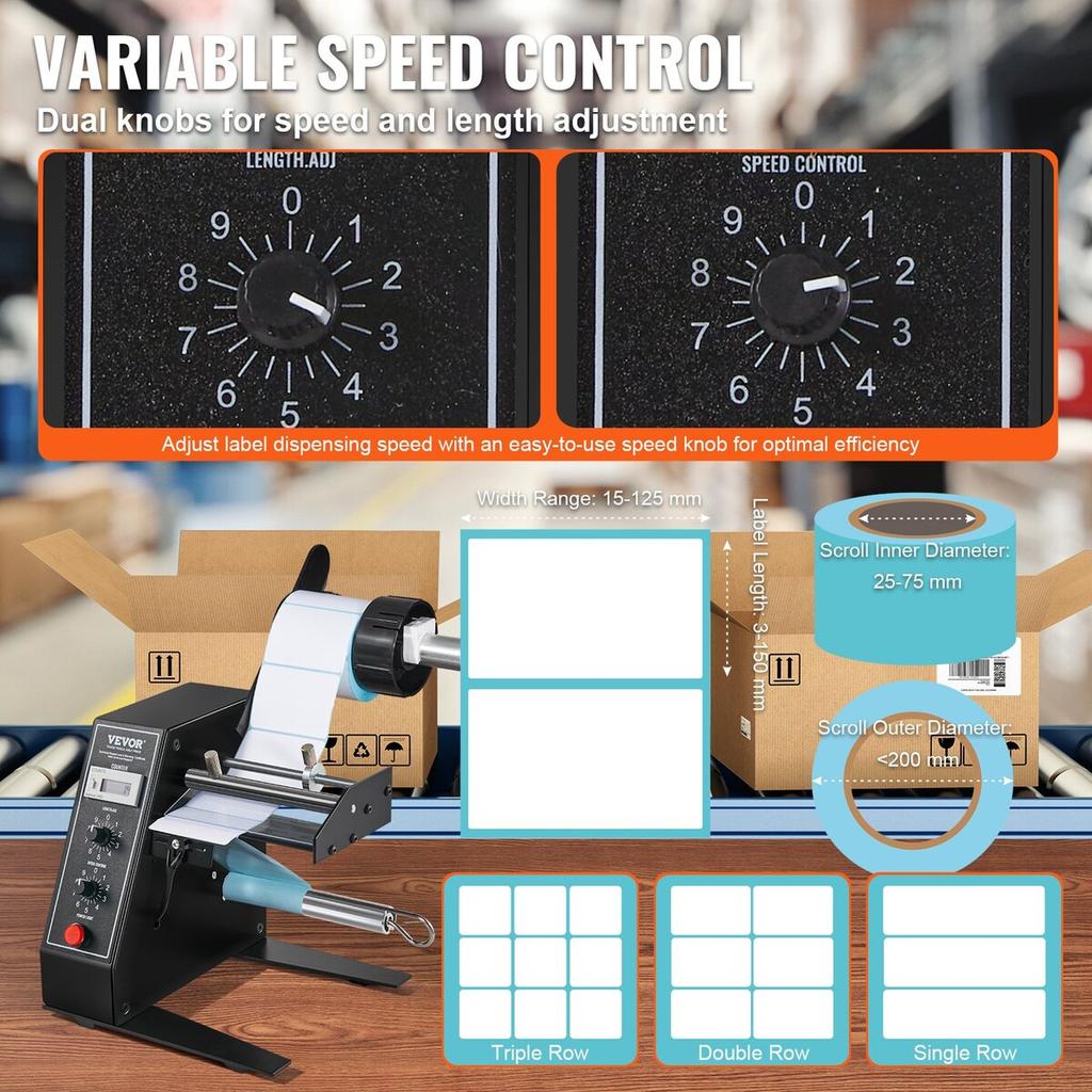 Automatic Label Dispenser, Width 0.6"-4.9"/15-125 mm, Length 0.1"-5.9"/3-150 mm, Automatic Label Stripper Label Separating Machine, Speed Adjustable