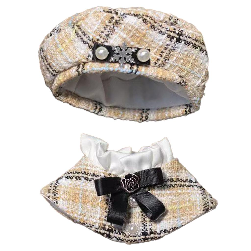 Tweed Beret Cape for 10cm Yellow and Shawl Check Pattern & Dolls, Poncho, Hat, Cape, Set, [Used]