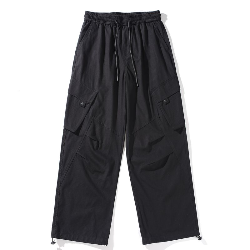 Original Foreign Trade Japanese Retro Washed Cotton Work Pants for Men, Spring and Autumn, Large Pockets, Straight Loose Wide-Leg Casual Pants