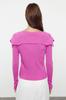 Women's Fashion Stylish Cardigan Pink Color Block Turn-down Collar Knitwear Cardigan