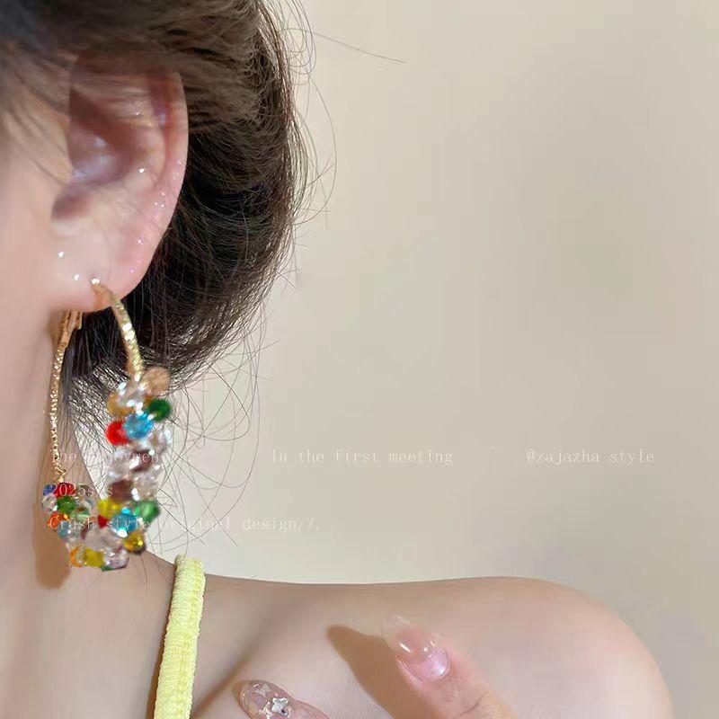 Contrasting Summer~ Colorful Pearl Wrapped Earrings Women'S Niche Design Exaggerated Earrings Color Dopamine Earrings