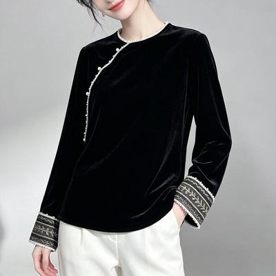 Neue chinesische Stil Maulbeerseide Samt Bluse