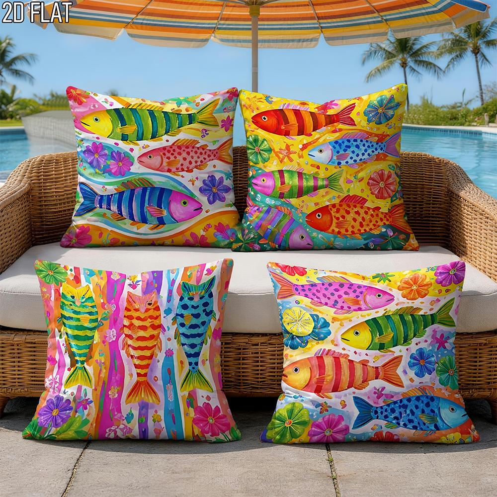 1/4pcs Boho Colorful Fish Print Throw Pillow Covers Set of 4 Home farmhouse outdoor decoration cushion cover