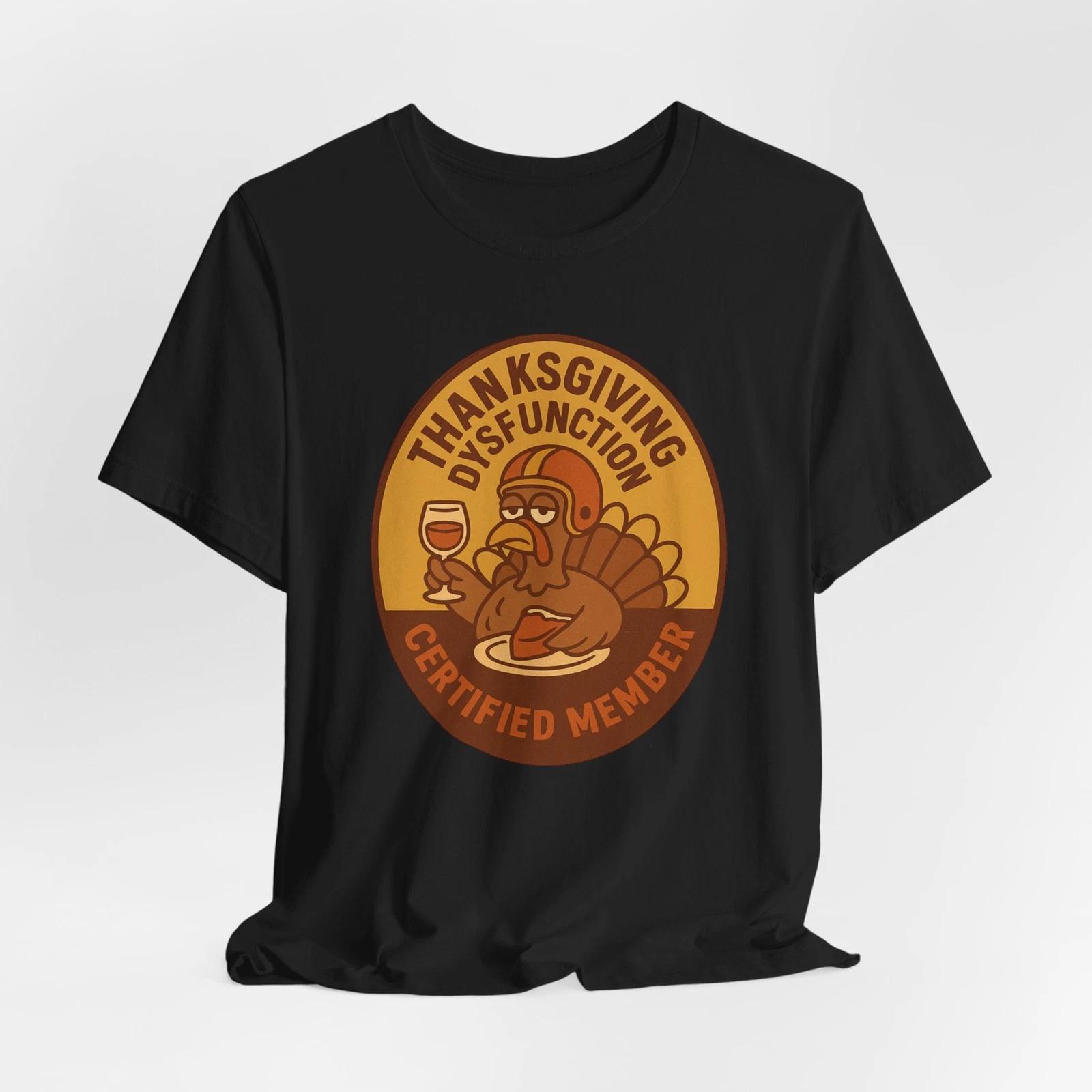 Thanksgiving Dysfunction Certified Member Funny Retro Turkey Wine Pie T-Shirt XL