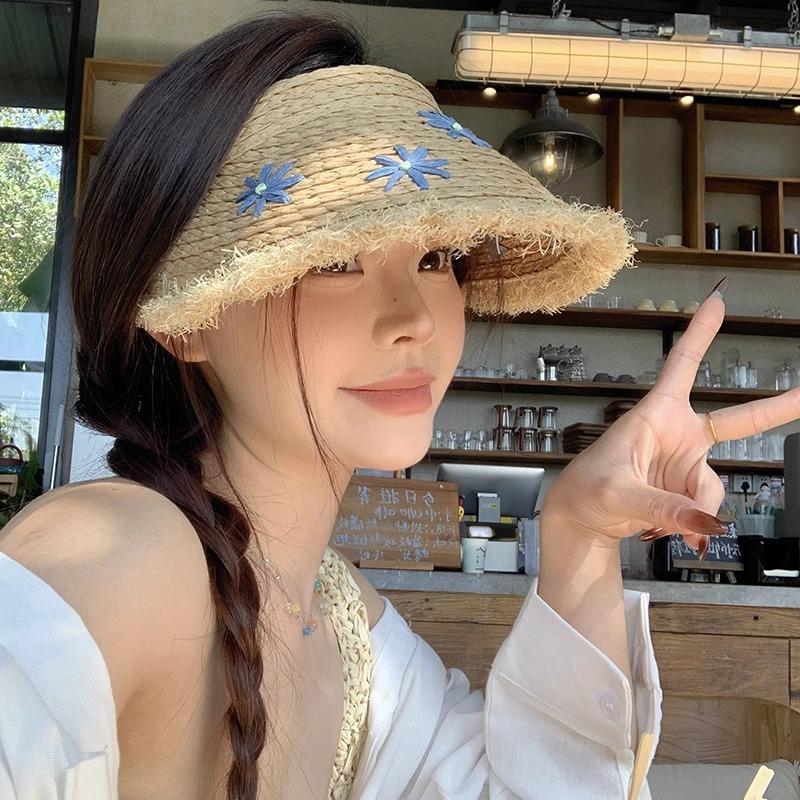 2025 empty top straw hat women s summer big brim sun hat hollow woven breathable seaside vacation sun protection hat One size