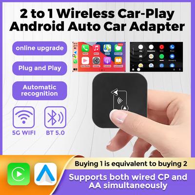 MINI Ai Box 2 para 1 Wireless Carplay Android Auto Car Adapter WiFi BT5.0 Plug and Play Reconhecimento automático para carro universal