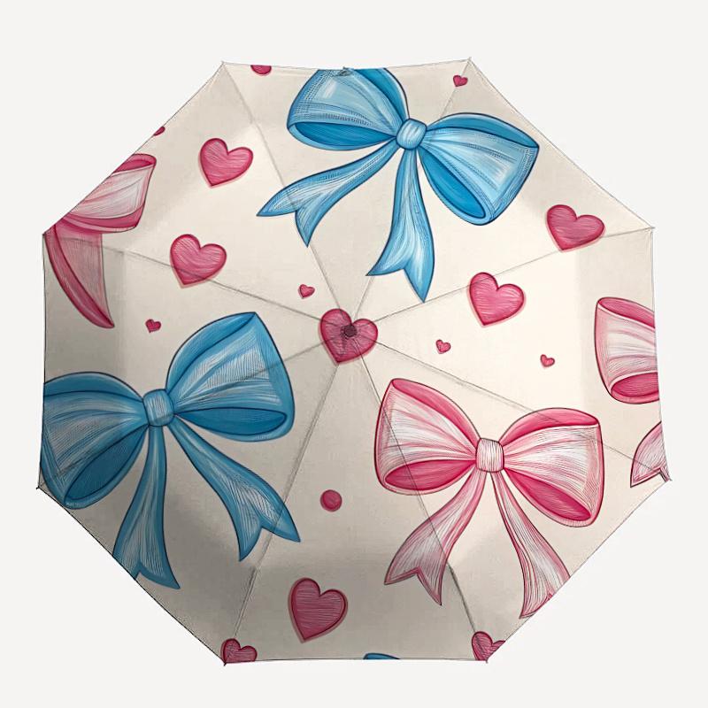 1pc Bows Hearts Automatic Folding Umbrella - Compact 8-Rib Design, Durable Plastic & Iron, Festive Gift, Compact Umbrellan026