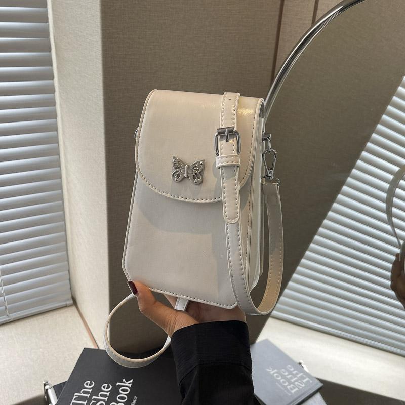 Modische Mini-Telefontaschen mit Klappe für Frauen, klassische Umhängetasche aus PU-Leder in Volltonfarbe, neue Lippenstift-Geldbörse für Damen