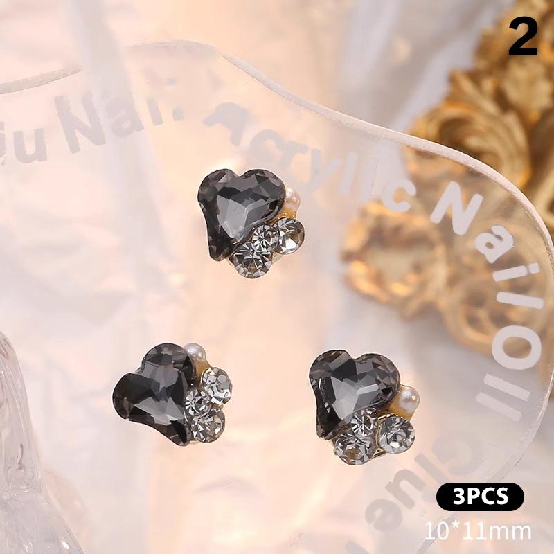 3ks transparentní černé diamantové šperky na nehty Love Square Šumivé vrtačky na nehty Perlové doplňky na nehty