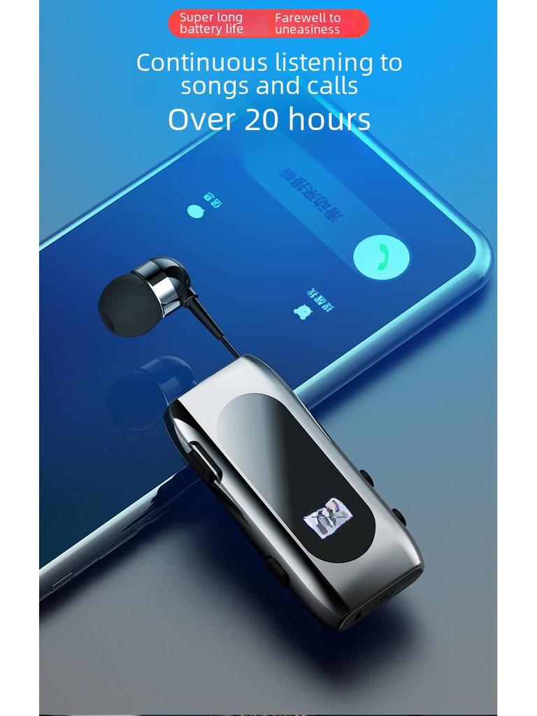 K55 Bluetooth Headset: Vibrating Call Alert, Clip-On Design, Retractable Cable, Smart Connection, Sports Single-Ear In-Ear Style