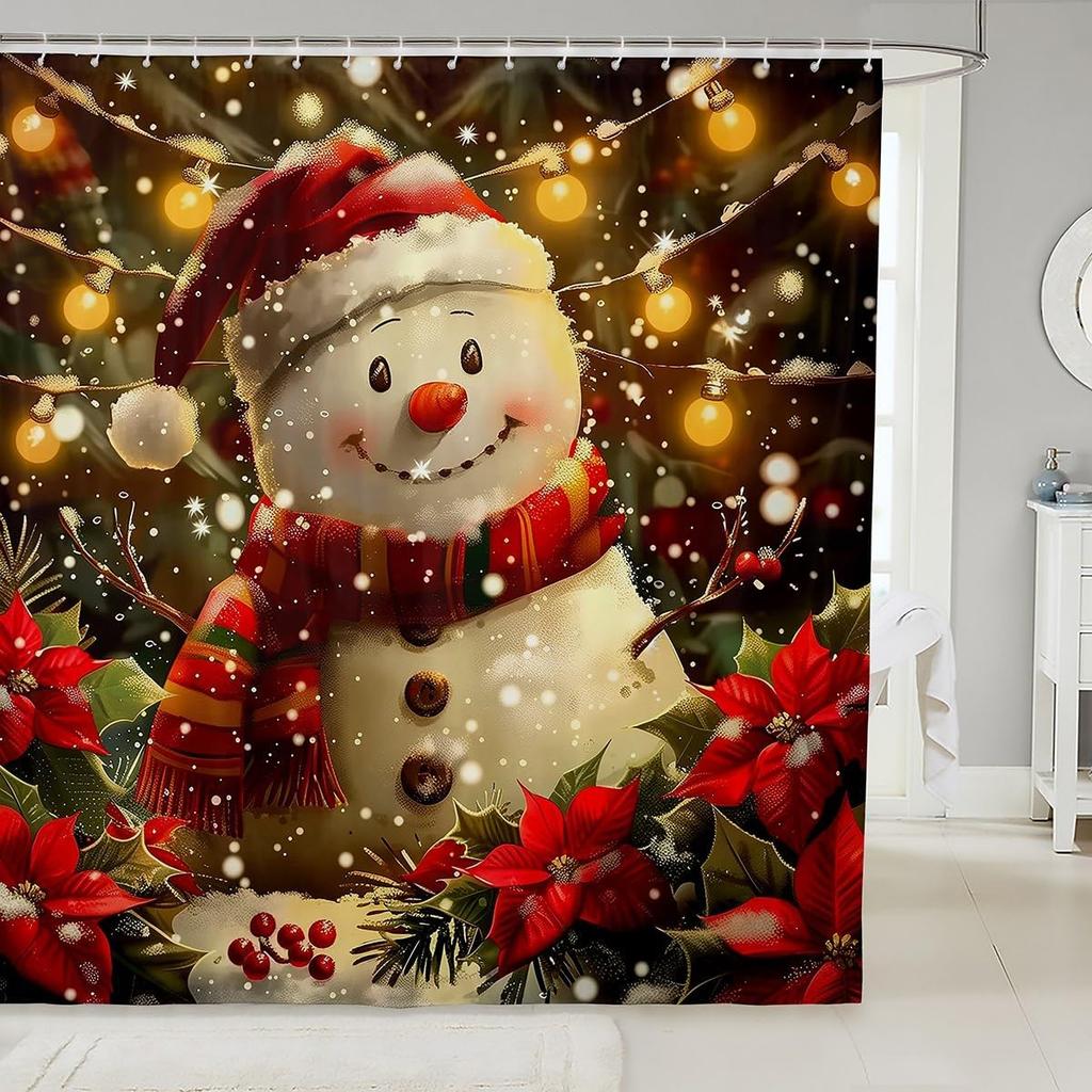 3DCute Cat Shower Curtain Christmas New Year Theme Bathroom Curtains for Kids Boys Girls Teens Lovely Kitty Decor Winter Holid