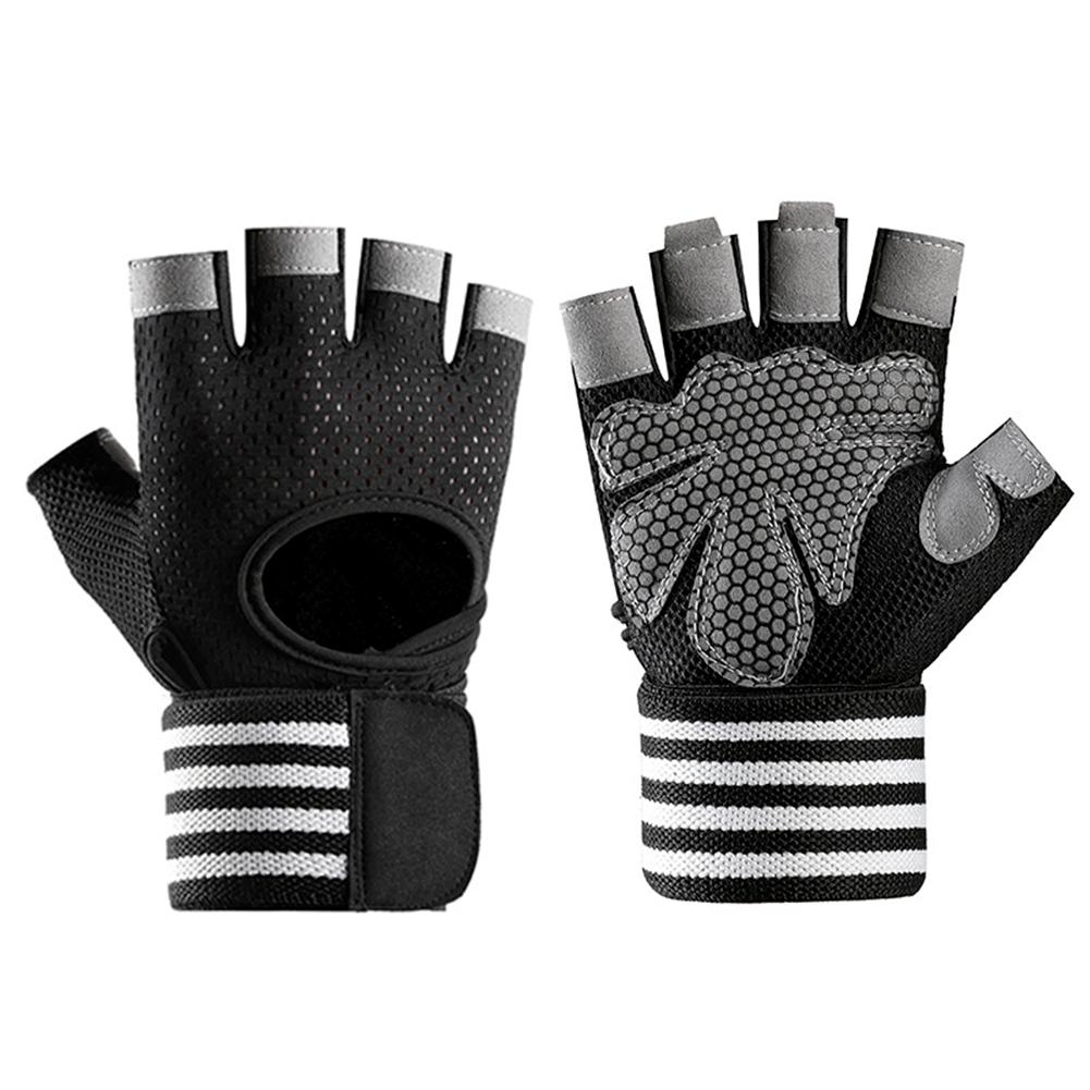 

Спортивные перчатки для фитнеса, черные износостойкие дышащие перчатки с половиной пальца, поддержка рук, фиксатор запястья для тяжелой атлетики, спорт, 3 размера 10 inches