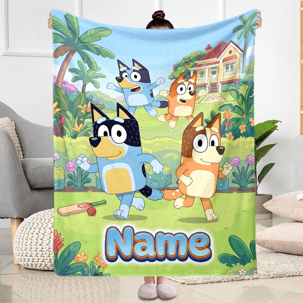 Bluey's Colorful Friends Customize Your Name Blanket Gift Customizable Blanket Ultra-Soft Great for Home Decor Seaside Nap Bedding for All Occasions