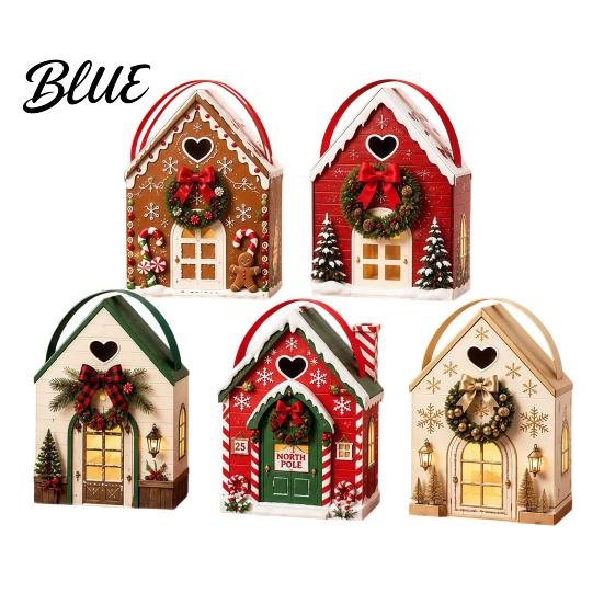 Christmas Eve Gift Containers Wonderland Cottage Box, House Shaped Paper Treat Boxes, Holiday Party Favor Bags Snack Holder with Handle for
