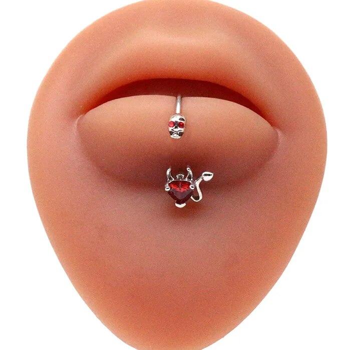 Anello per labbra per occhi alla moda, piercing per labbra in acciaio inossidabile, anelli per labret, piercing per setto per unghie a forma di cuore, farfalla, luna, loto