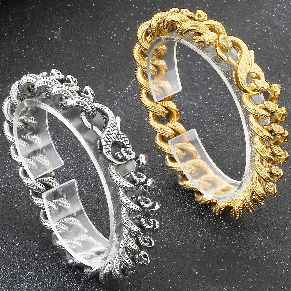 Bracciale Uomo Retrò per Uomo Solido Acciaio Inossidabile 316L Maglia Catena Cuban Curb Braccialetti Accessori Gioielli per Polso Uomo