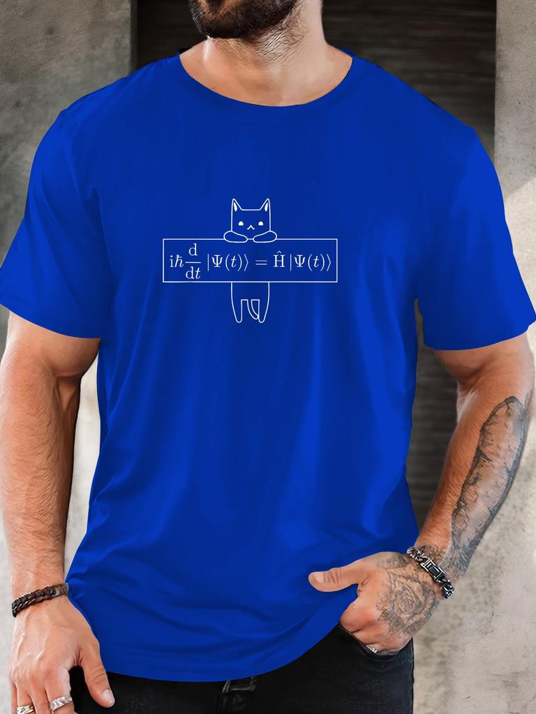 Kater und Schrödinger-Gleichung Muster Sommer Casual Rundhals Kurzarm T-Shirt