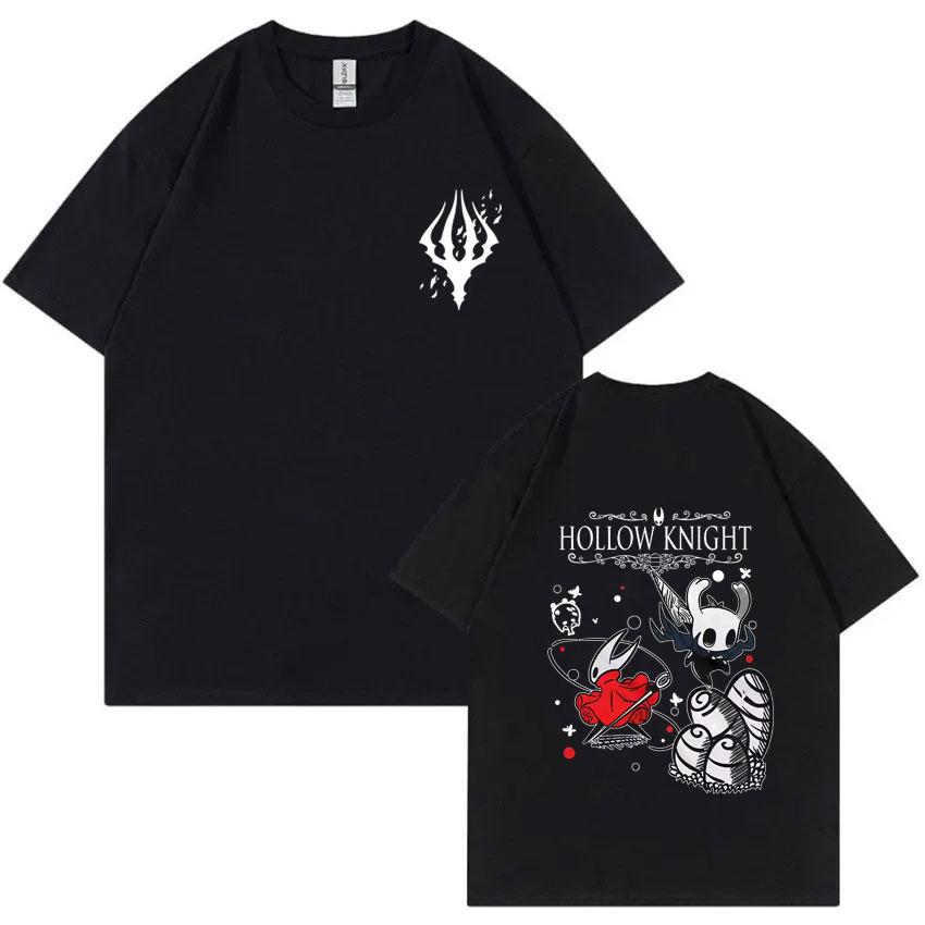 Hollow Knight Doppelseitiges Grafik-T-Shirt Unisex Damen Spiel-Liebhaber T-Shirts Unisex Mode Cartoon Übergroßes Kurzarm-T-Shirt