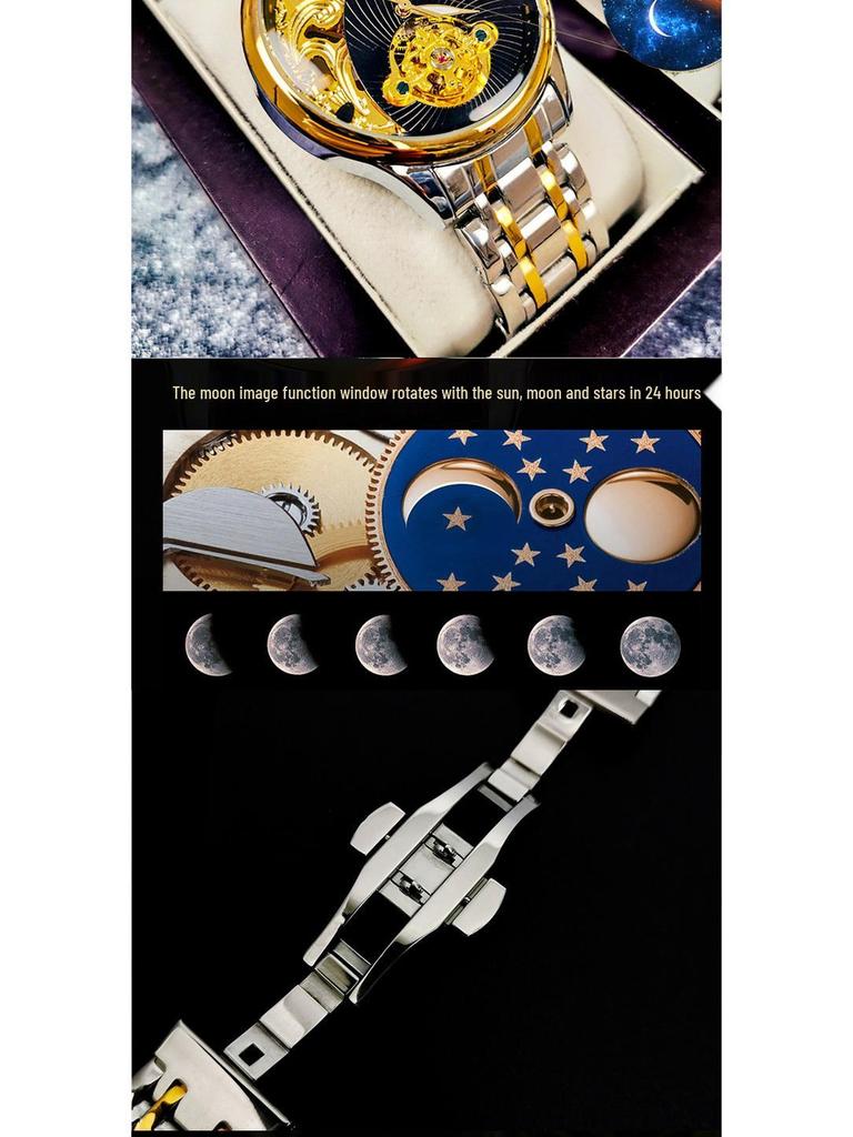 SEWOR Men's Semi-Automatic Skeleton Tourbillon Luminous Waterproof Retro Business Watch