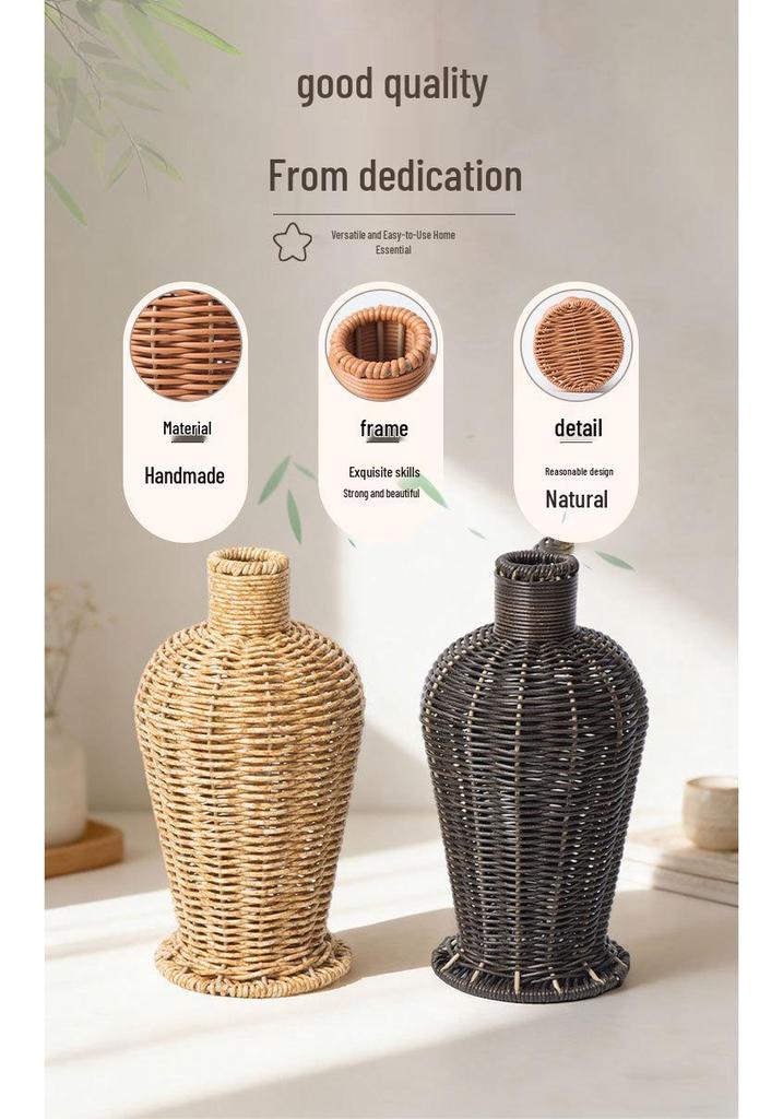 High-Grade Imitation Rattan Woven Vase for Dried Flowers - Elegant Living Room and Desktop Ornament