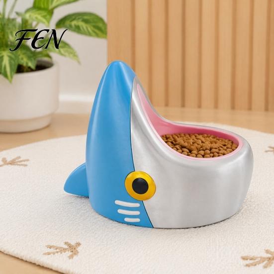 Cervical Spine Protection Bowl Cute Shark Pet Bowl, 3D Printed Cat Feeder with Detachable Feeding Inner Anti-slip Base, Fun Food Dish for Dogs