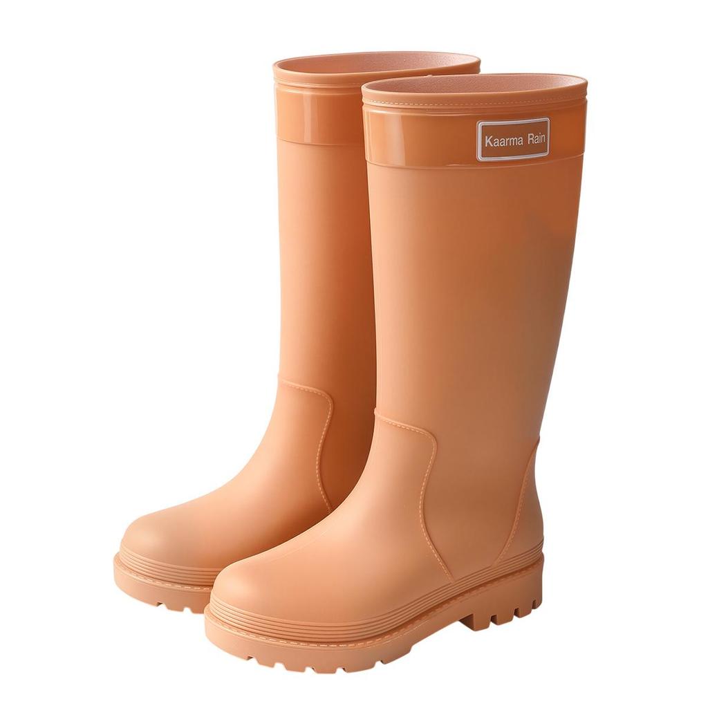 Japanese Style Pink Women's Tall Waterproof Rain Boots - Slimming, Non-Slip, Height-Increasing, with Drawstring Closure.