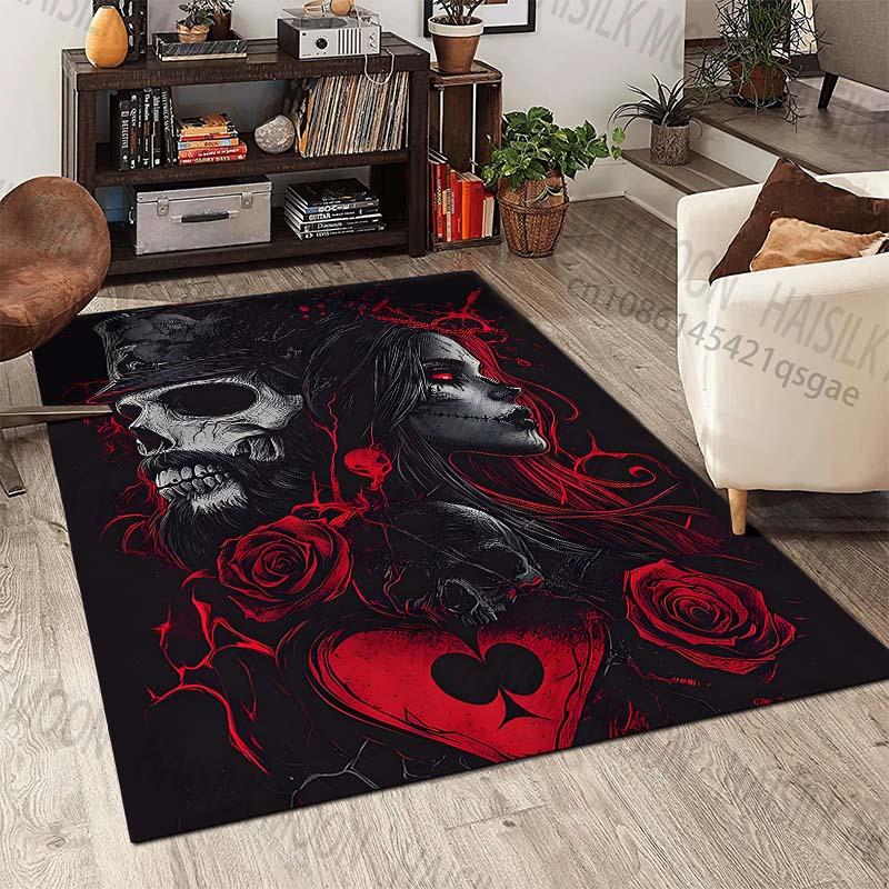 New product Skull with hat roses red Carpet for Living Room Bedroom Bedside Floor Mat Cloakroom Children Playing Mat Area Rug
