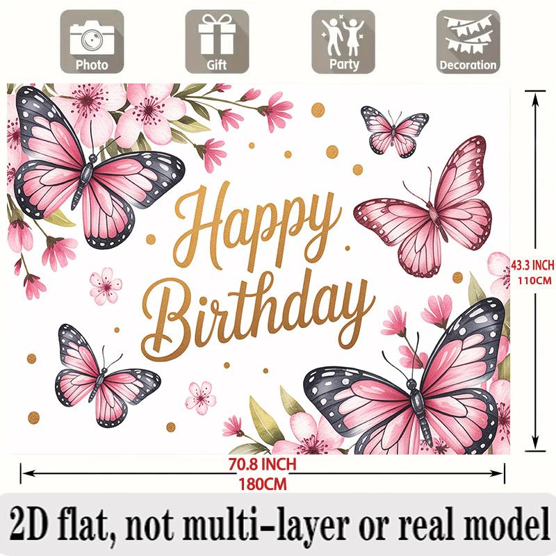Party Backdrop Floral Butterfly Pink Flat Banners Celebrations Wedding Enthusiasts Photo Booth Background Front Door Decor