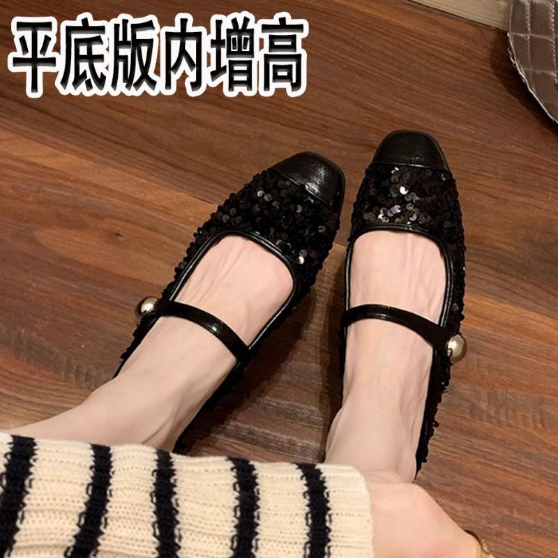 

Внутреннее увеличение высоты, расшитая пайетками сумка, головные сандалии с полушлепками, женская верхняя одежда 39 чёрный