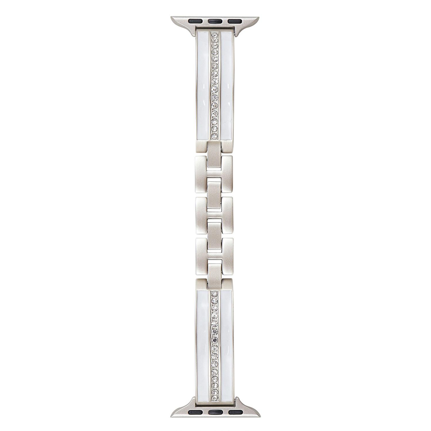 

For Apple Watch 10 46mm/Ultra 2/Ultra 49mm/9 8 7 45mm/SE (2023) SE (2022) SE 6 5 4 44mm/3 2 1 42mm Watch Band Epoxy Metal Strap Starlight+White