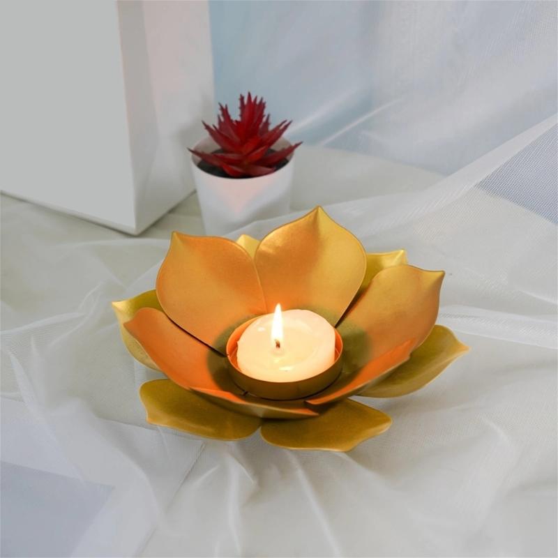 Elegant Metal Lotuses Flower Candle Holder Cup Desktop Decoration For Celebration And Ceremonies