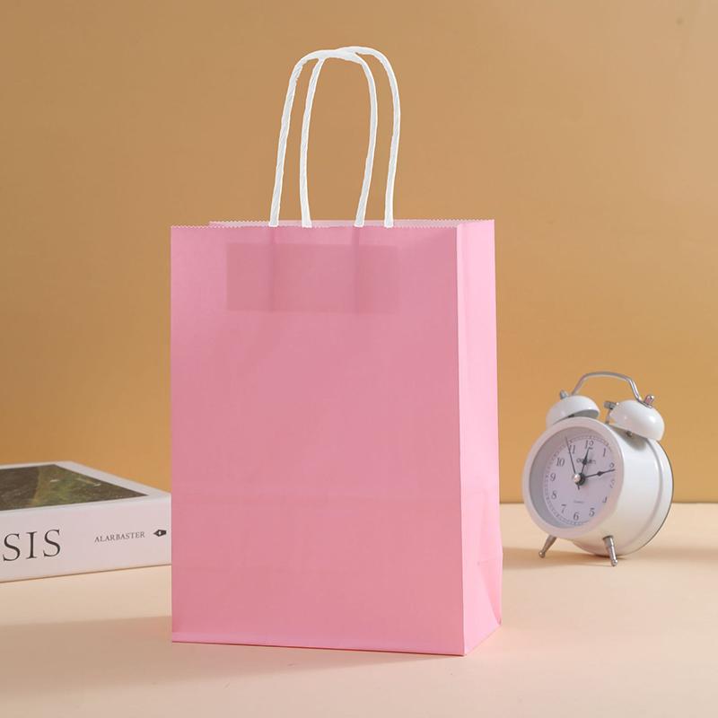 12/24PCS Paper Bag Pink Rosered Kraft Handle Paper Bag Festival Birthday Gift Packaging Materials Party Souvenir Goodie Bags ZYF