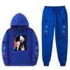 Unisex Winter Hooded Sweatshirt Pants Set Anime Tokyo Food Print Casual Sportswear Thick Cotton Blend