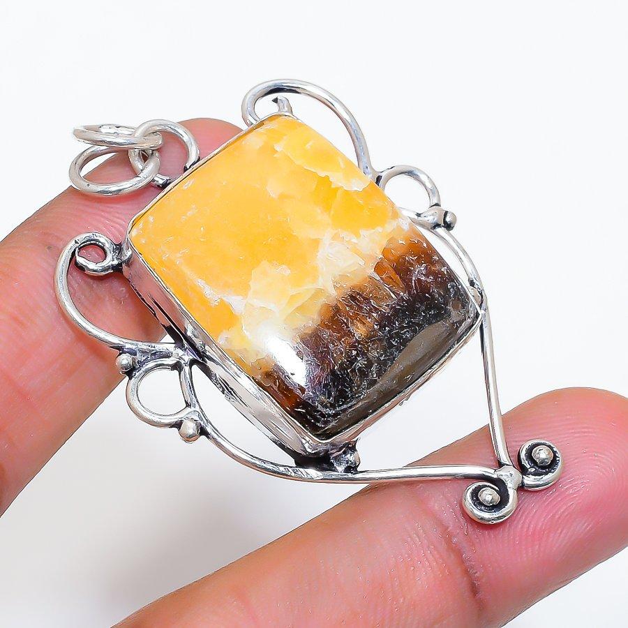 Natural Septerian Stone Gemstone 925 Sterling Silver Jewelry Pendant 2.17" ZS-88