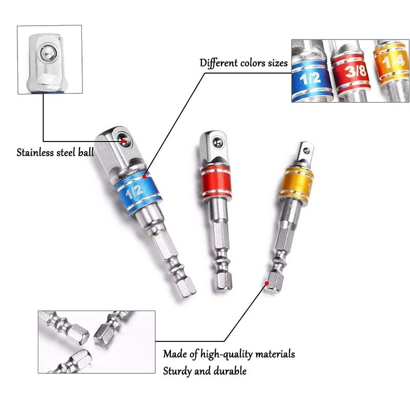 Internal Hexagonal Handle Universal Drill Bit Screwdriver Impact Socket Adapter Drill Bit Kit 1/4 "3/8" 1/2 "Hexagonal Handle