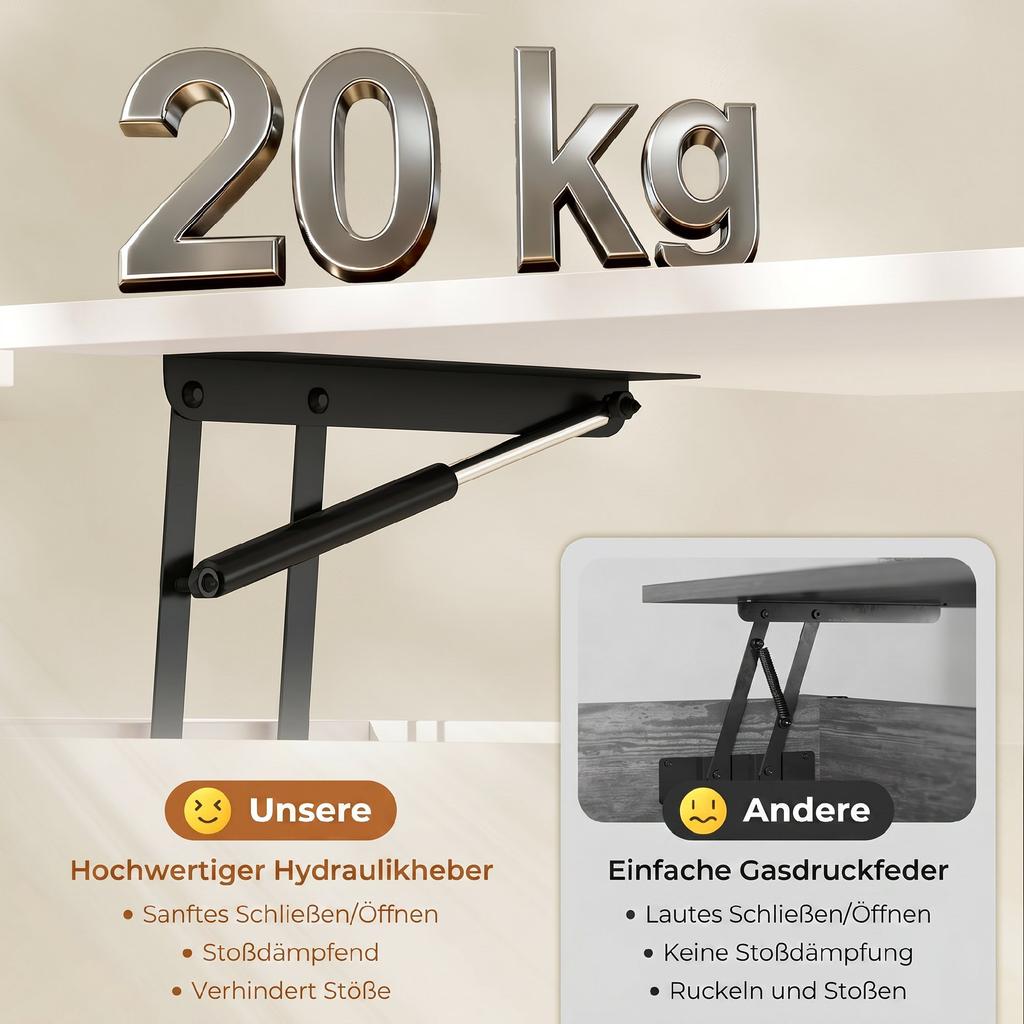 Height-Adjustable Coffee Table Living Room Table with Hidden Storage for Living Room, 50 X 100 Cm, White