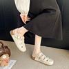 2025 Summer Ladies Fashion retro matte PU hollow closed Toe sandals Soft sole sports sandals buckle cross Platform beach