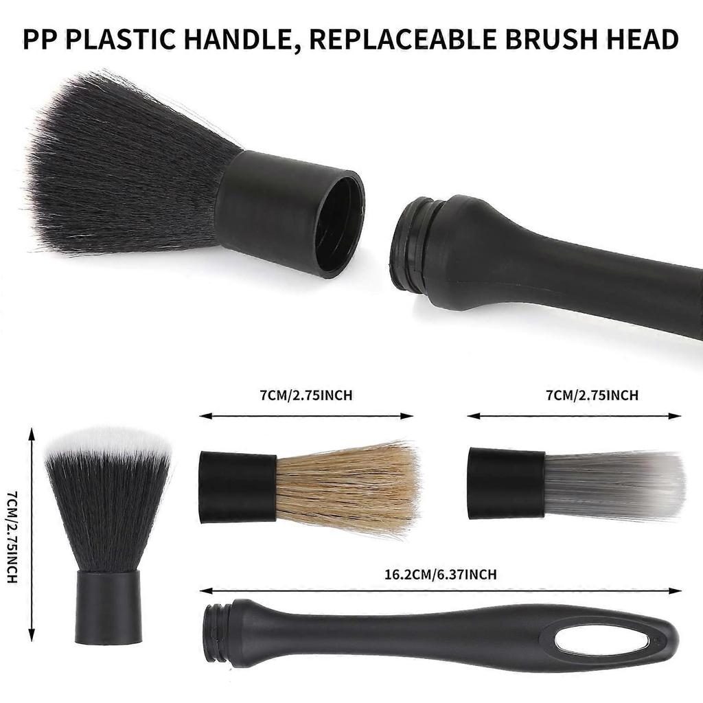 Car Detailing Brush Set, 3 Pcs Car Interior Detailing Brushes Natural Boars Hair Detail Brush Auto Ultra-Soft Detail
