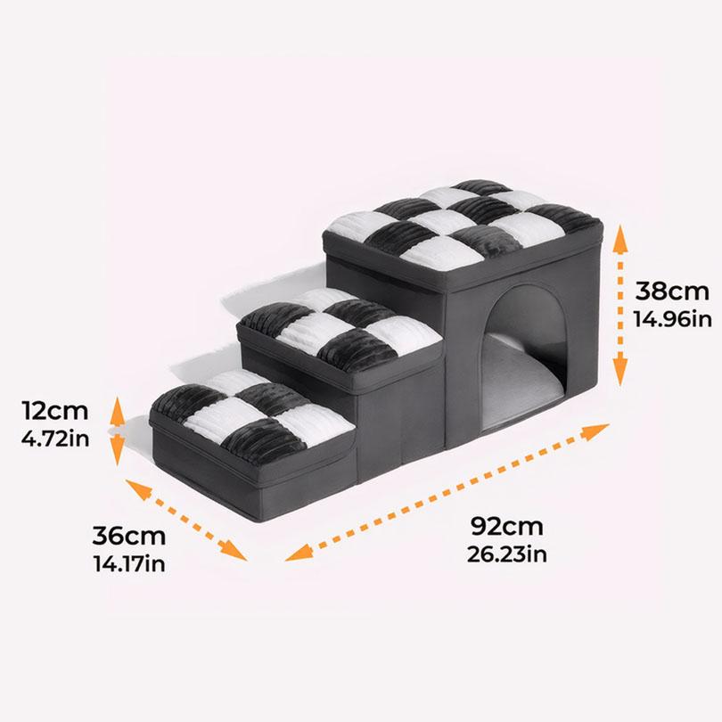 Luxury 3-Step Folding Cat Stairs Handcrafted Sustainable Plaid Design Removable Washable Storage Condo High Beds Sofas Modern