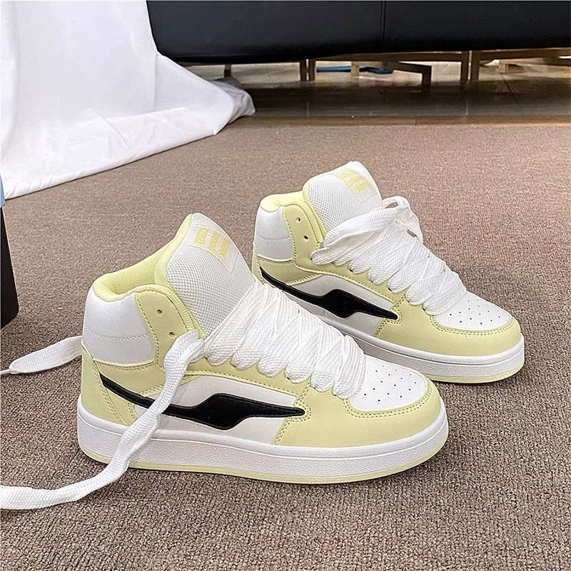 Black and red color matching high-top board shoes women's ins trendy and versatile 2025 spring and autumn new niche leisure sports bread shoes