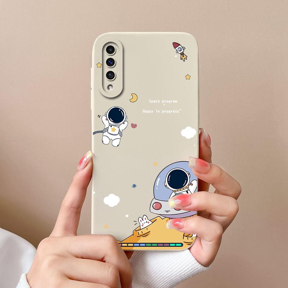 Case For Samsung A50 A50S Cute Astronaut Camera Lens Protection Soft Liquid Silicone Back Cover For Samsung Galaxy A 50 50S Capa