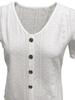 Autumn New Style Pure Color Jacquard V-neck Button Short-sleeved T-shirt Top