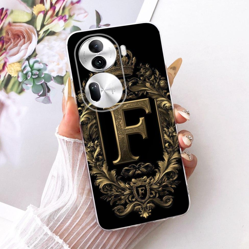 Clear For Oppo Reno 11Pro 5G CPH2607 Cover For Oppo Reno 11 Pro 5G Case Luxury Crown A-Z Letters 2D Flat Pattern Soft Phone Case