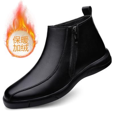 Retro Chelsea Boots Men Brand Comfortable Leather Ankle Men Boots Classic Black Winter Comfortable Plush Cotton Shoes